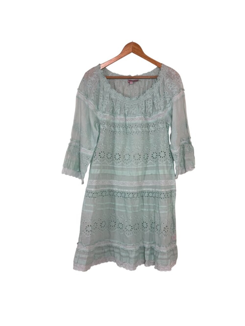 Calypso St. Barth Jumomia 100% Cotton Eyelet Lace Dress Mint Green XS Summer